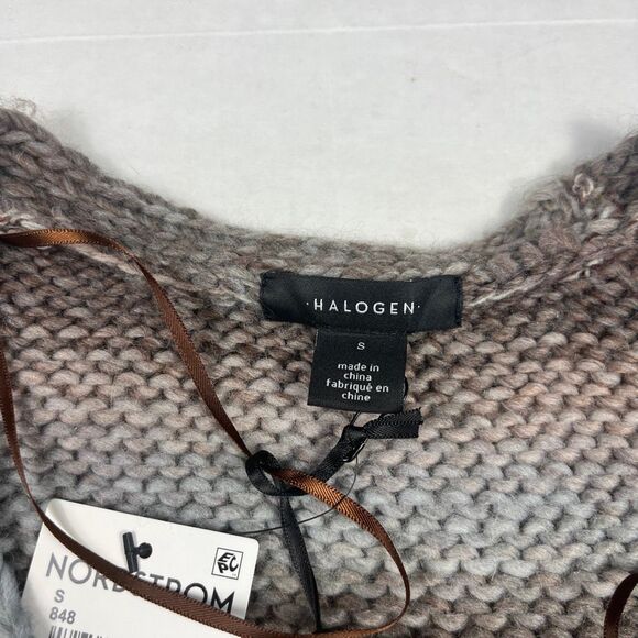 Halogen V-Neck Sweater Chunky Knit Espresso Striped Cozy Chic Pullover SMALL NWT - Picture 5 of 11